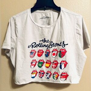 Rolling Stones‎ Womens International Flags Short Sleeve Graphic Crop T-Shirt 1X